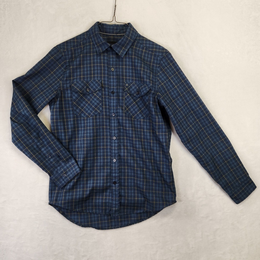 Hurley Mens Plaid Long Sleeve Button Up Shirt Size‎ S Blue Yellow Dri Fit